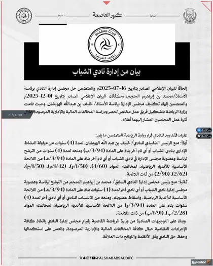 منع الهويشان والمنجم من مزوالة النشاط الرياضي في «الشباب»
