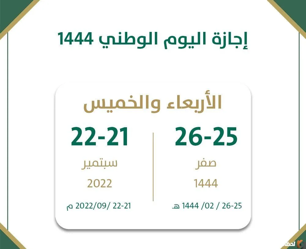 موعد اجازة اليوم الوطني السعودي 2022ومدتها لكلا من القطاعين العام والخاص