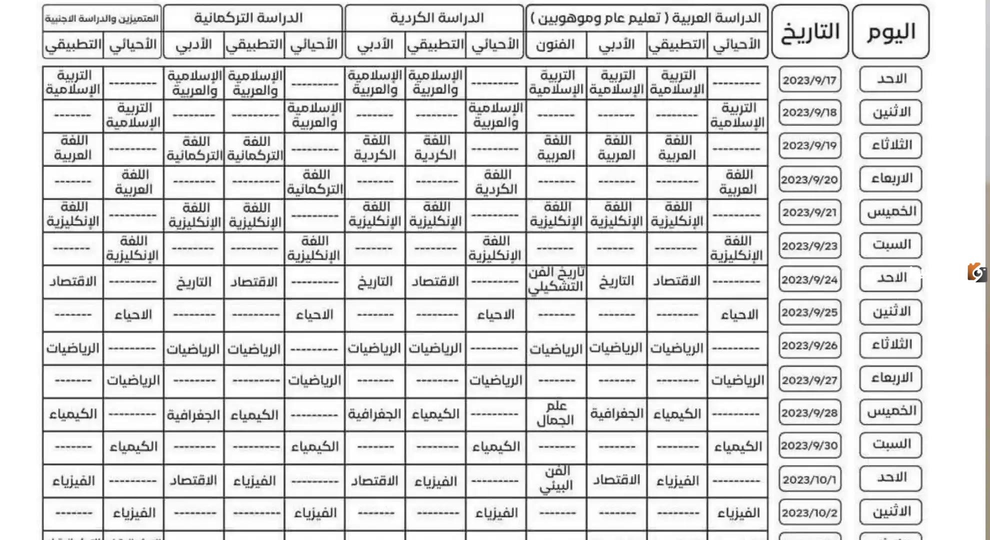 موعد وجدول امتحانات السادس الإعدادي 2023