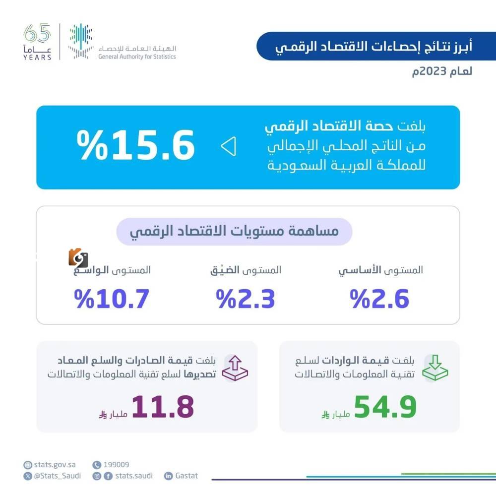 ارتفاع حصة الاقتصاد الرقمي 15.6% من الناتج المحلي حسب «هيئة الإحصاء»
