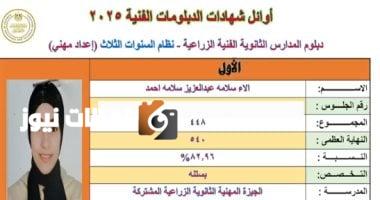أسماء ومجموع أوائل الدبلومات الفنية على مستوى الجمهورية لعام 2025