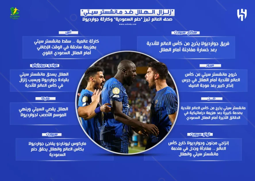 زلزال الهلال ضد مانشستر سيتي… العالم يسلط الضوء على "حلم السعودية" وكارثة جوارديولا