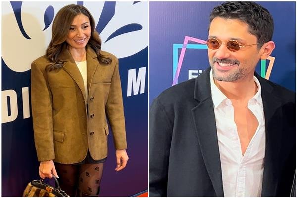 كريم محمود عبد العزيز ودينا الشربيني يحرصان على جذب الأنظار في العرض الخاص لفيلمهما «طلقني»